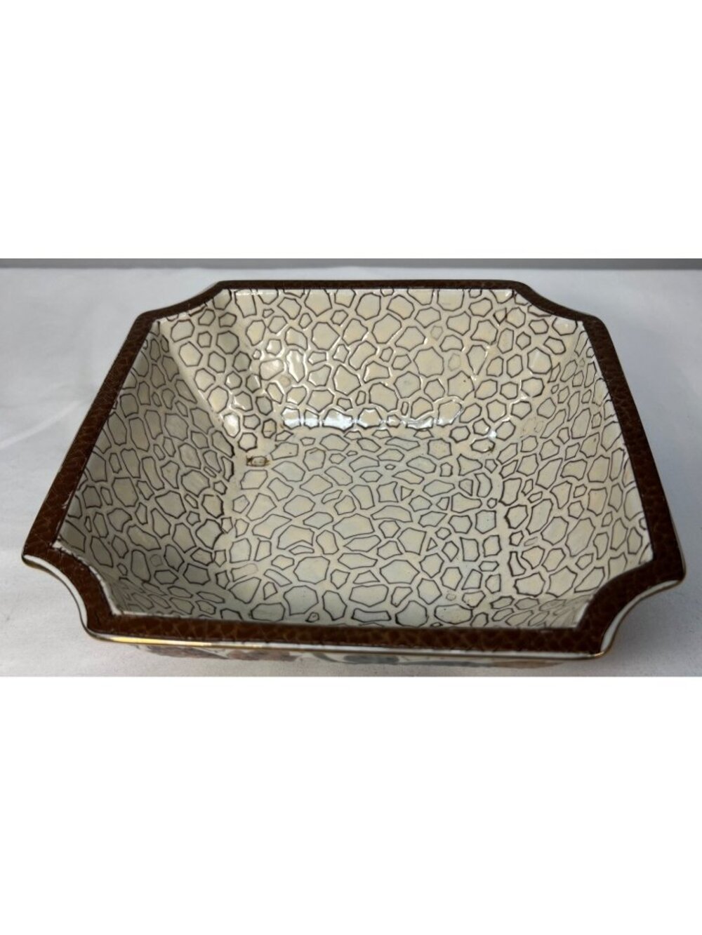 Hand-Painted Ceramic Leaf Bowl 8" x 8" Square With Intricate Pattern